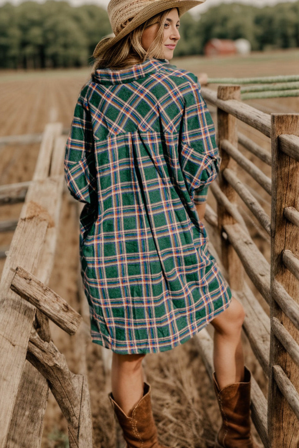 Plaid Button Up Collared Neck Shirt Dress