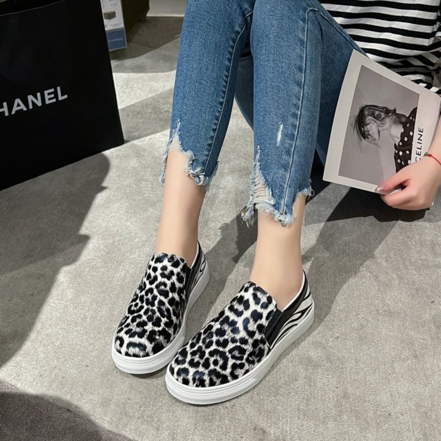 Leopard PU Leather Sneakers