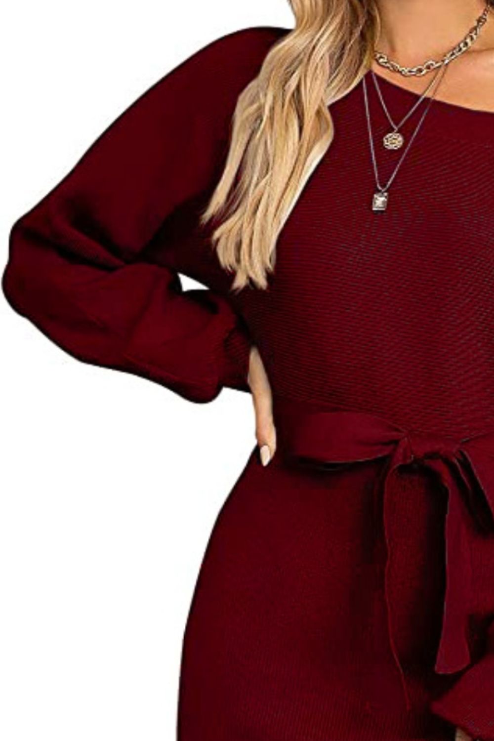 Tie Waist Long Sleeve Mini Dress