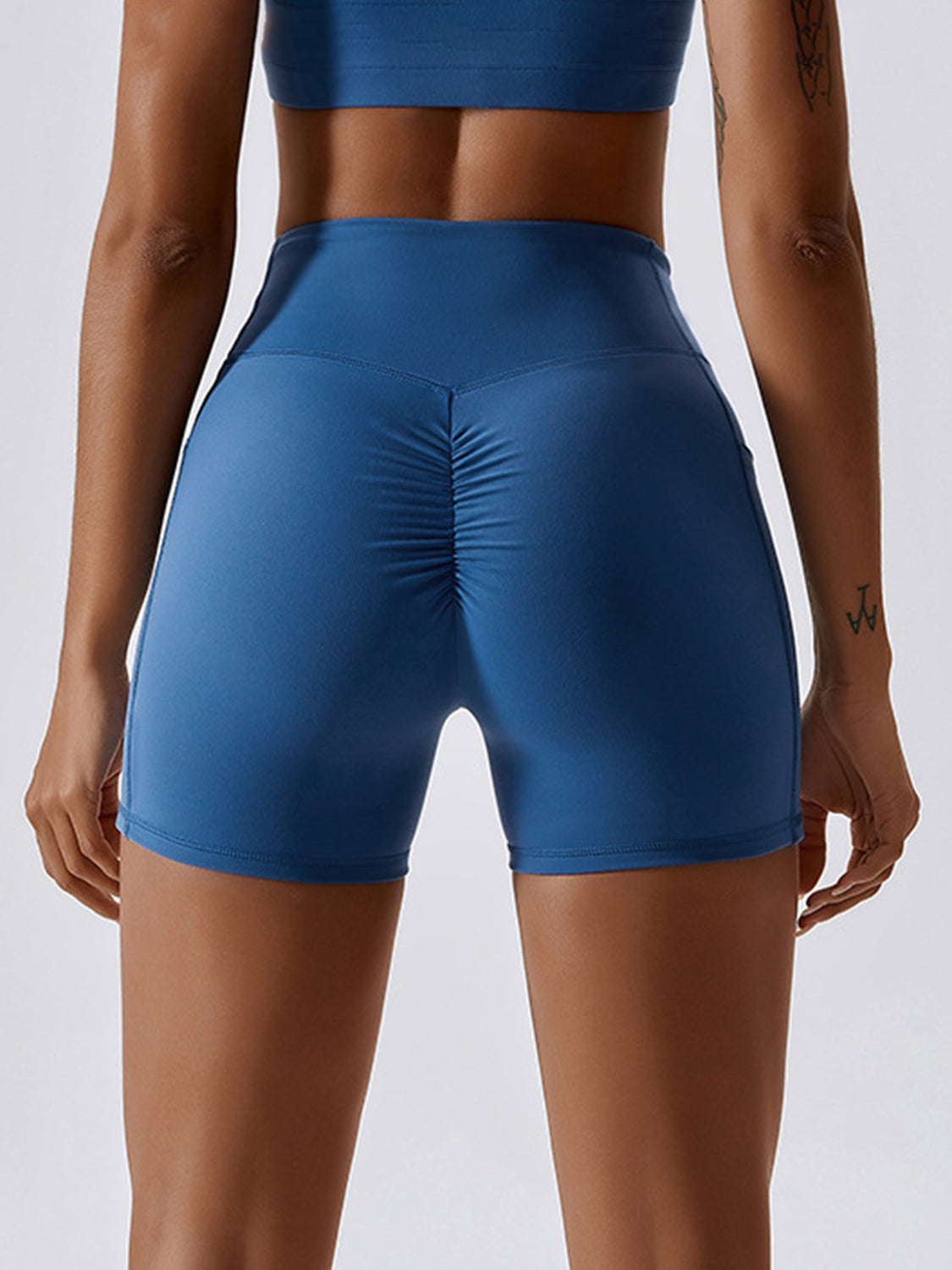 Ruched Pocketed High Waist Active Shorts